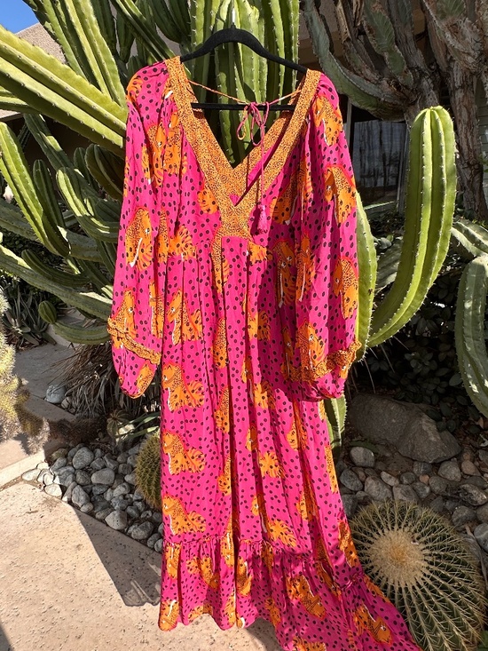 FARM Rio Dresses & Skirts - FARM RIO for ANTHROPOLGIE Pink & Orange Cheetah Print Maxi Dress